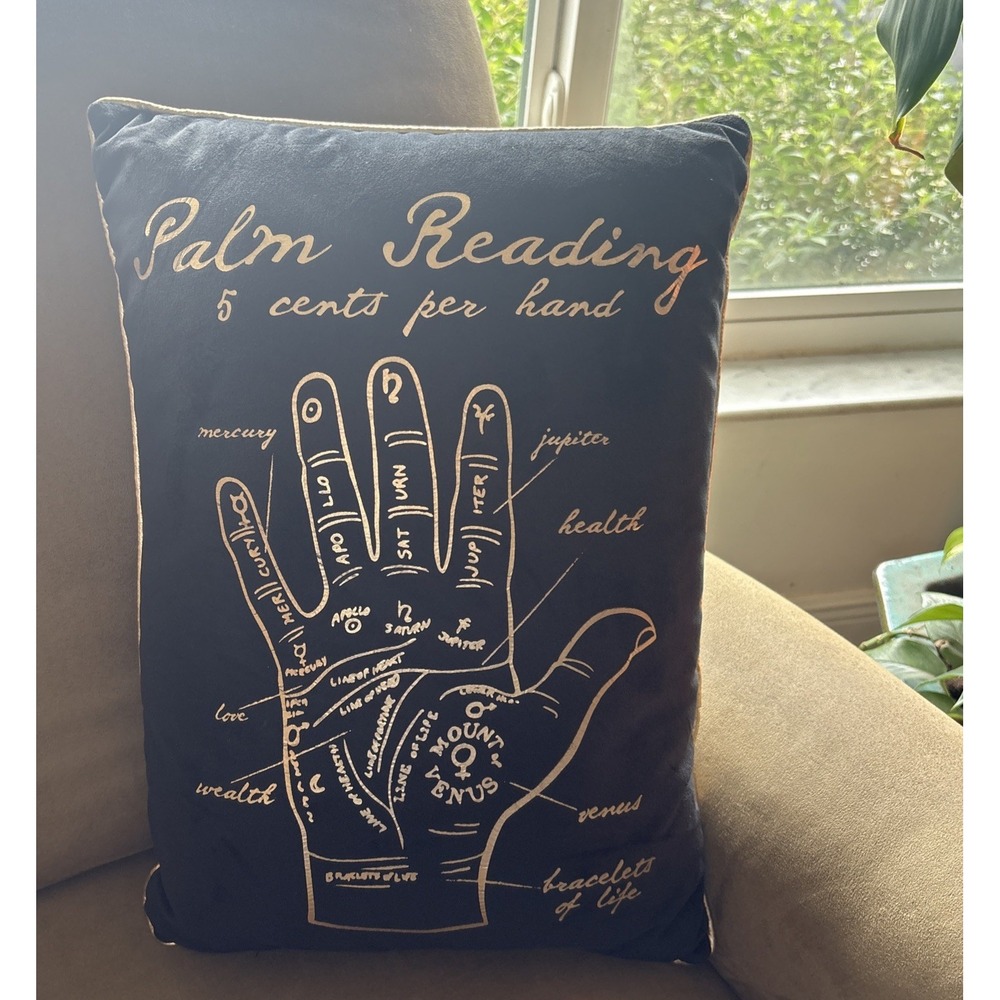 Halloween Fortune Teller Black Throw Pillow Palm Reading Zodiac Astrology Decor